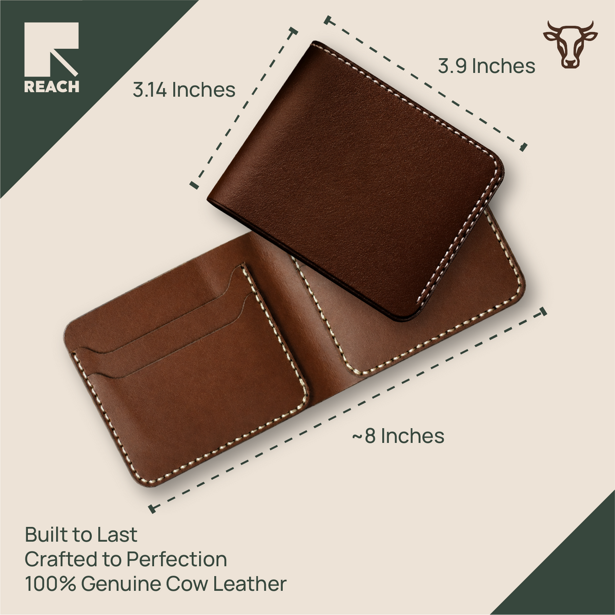 Handstitched Cowhide Bifold Leather Wallet